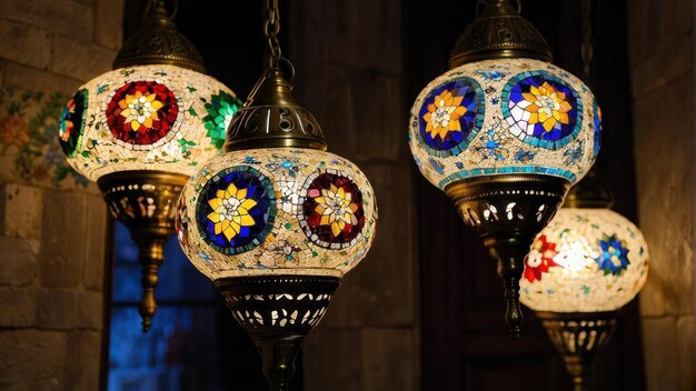 Turkish lamps hanging in vibrant display