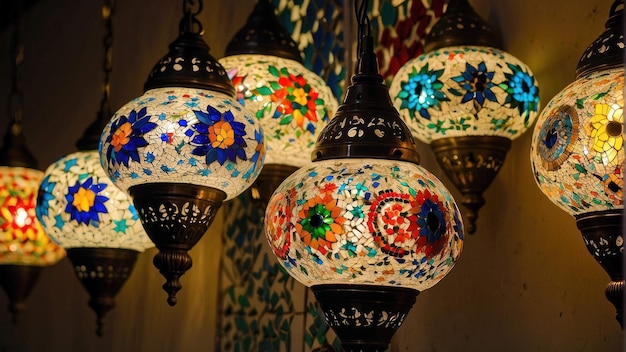 Turkish lamps hanging in vibrant display