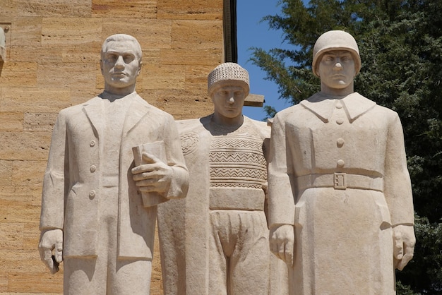 Turkish Men sculpture located at the entrance of the Road of Lions in Anitkabir Ankara Turkiye