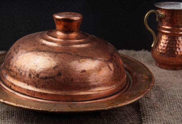 Turkish national copper dishes for serving food and drinks