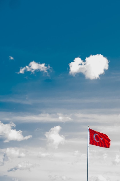 Turkish national flag hang in view in the open air