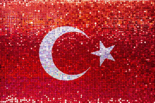 Turkish national flag with white star and moon in view