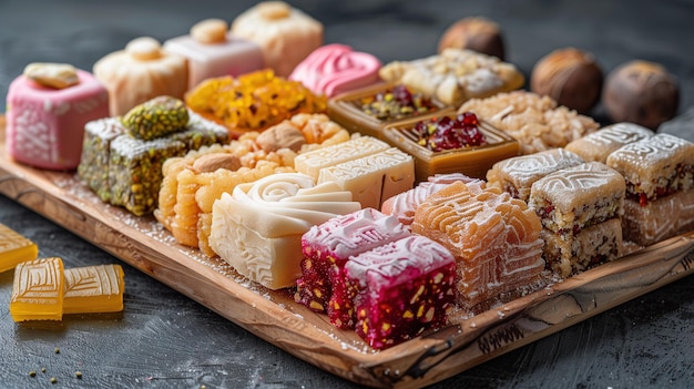 Photo turkish national sweets at the street shop baklava and delights turkish cusine