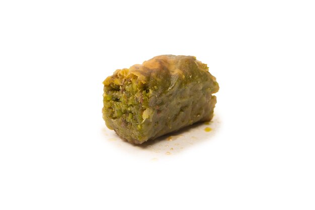 Turkish pistachio baklava isolated on white background