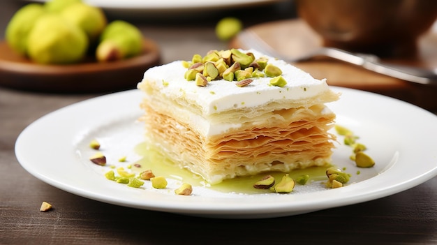 Turkish Pistachio Baklava on White Plate