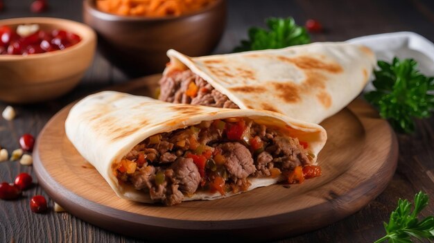 Turkish Shawarma with Beef and Salsa Sauce in Pita Bread