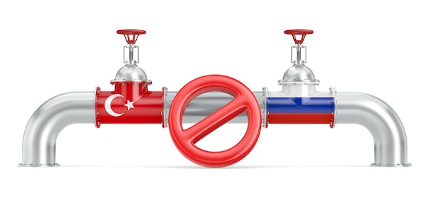 Turkish Stream Pipeline between Russia and Turkey on white background Isolated 3D illustration