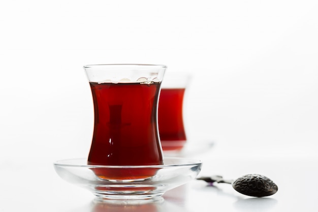 Turkish tea in traditional glass isolated