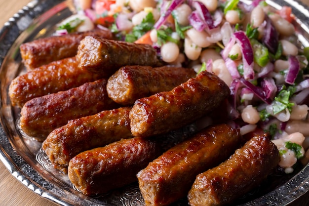 Turkish Tekirdag or inegol Kofte with Piyaz Salad