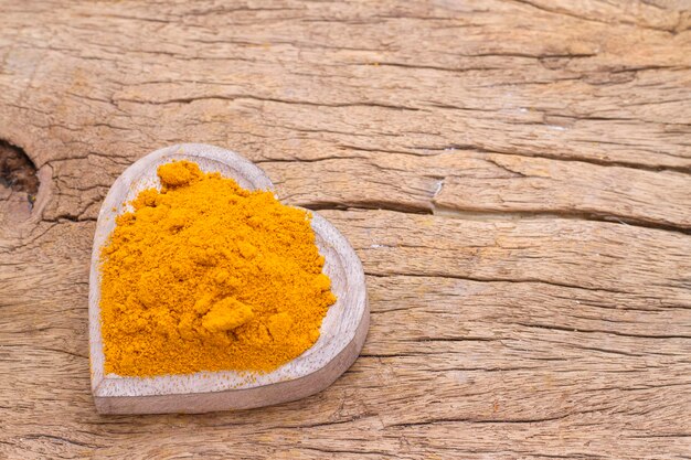 Turmeric in bowl on table top view