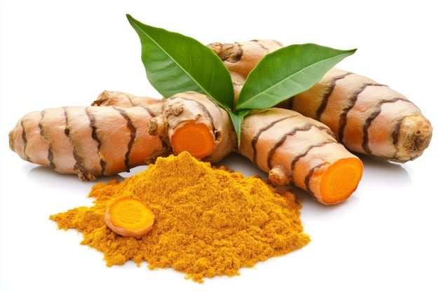 Photo turmeric or curcuma longa powder isolated on transparent background asian organic herbal and spice concept