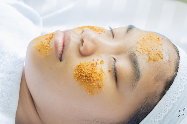 Turmeric Facial Massage and Tamarind Ingredients. Honey Facial Treatment