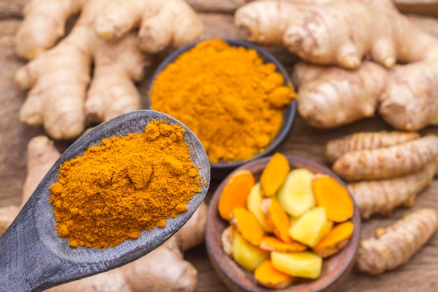 Turmeric and ginger on the table