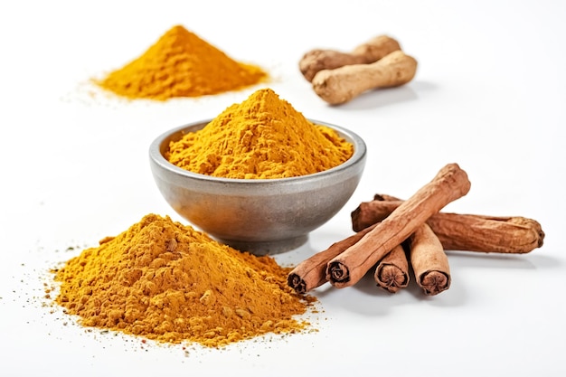 Turmeric Powder with Cinnamon Sticks and Ginger