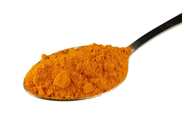 Turmeric spice in a metal spoon