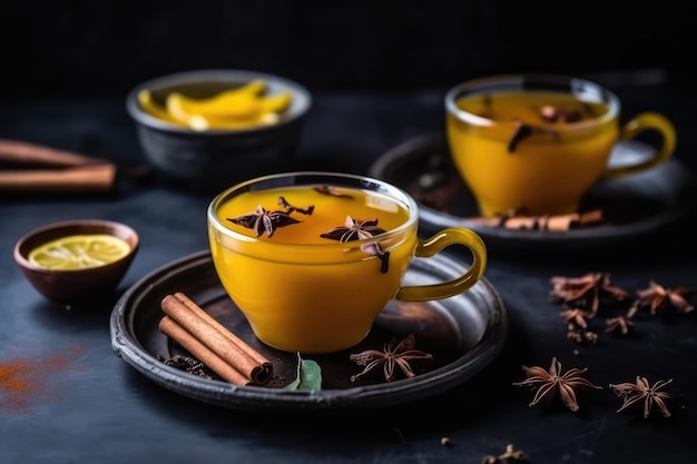 Turmeric Tea With Cinnamon Sticks And Star Anise Generative AI