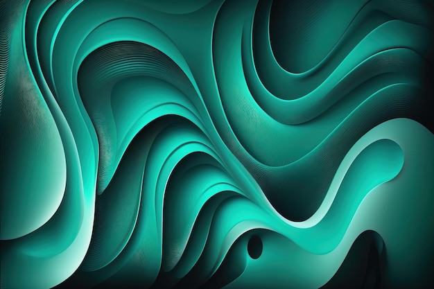 Turquoise abstract background with wave shapes Ai generative illusration