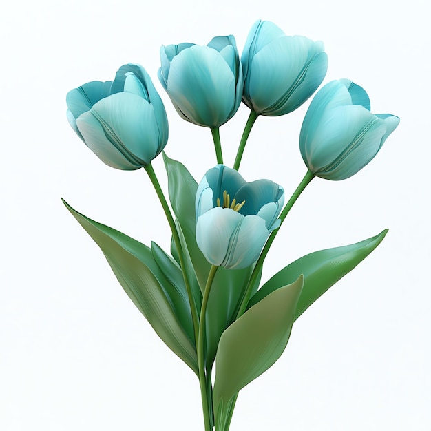 Turquoise bouquet of tulips isolated on a white background