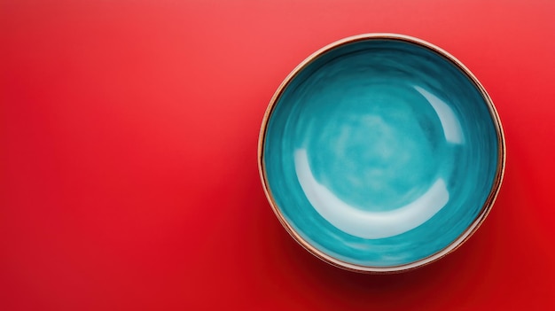 Turquoise bowl on red background minimalistic design