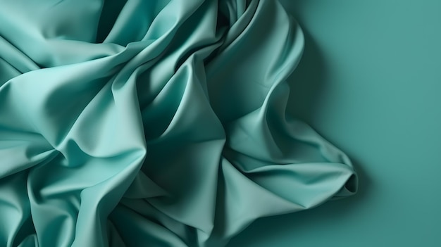 A turquoise cloth is on a table with a blue background.