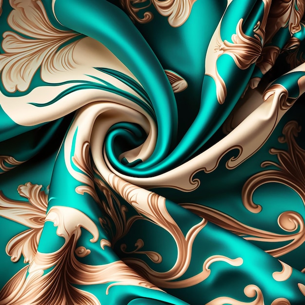 Turquoise Cream Silk Twirl Pattern