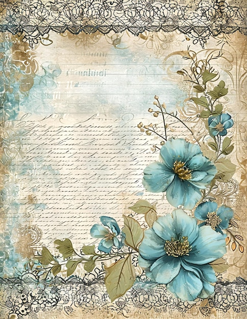 Turquoise Grunge Watercolor Floral Background