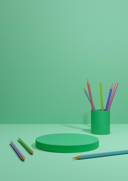 Turquoise Illustration back to school product display podium stand side pencils on table for product