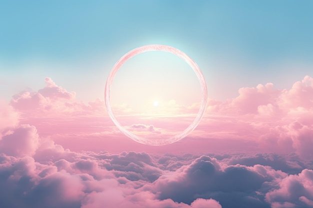 Turquoise Sky and Pink Clouds Frame Aesthetic Background Minimalistic Creative Concept