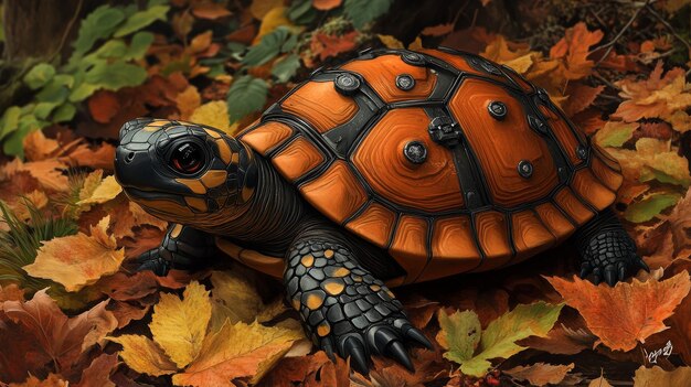 Photo turtle in autumn leaves