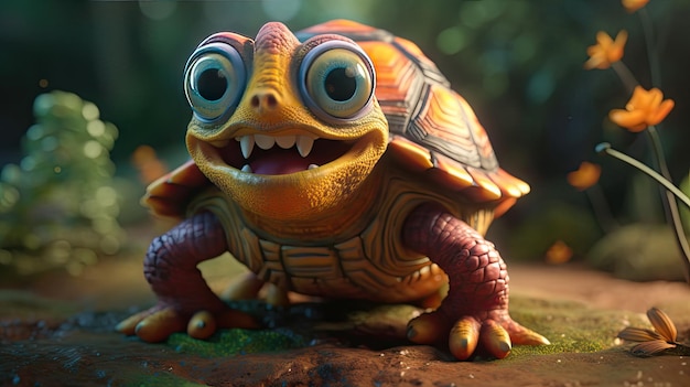 Turtle cartoon illustration 3d