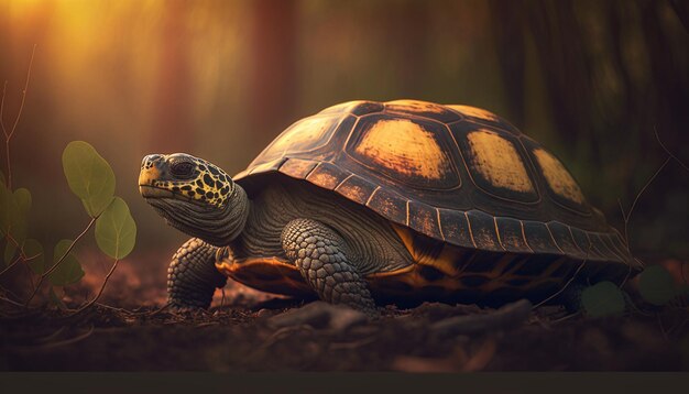 A turtle in the forest with the words tortoise on the bottom