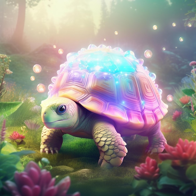 Turtle in the illustration were enjoying a beautiful day on the grass Generative Ai