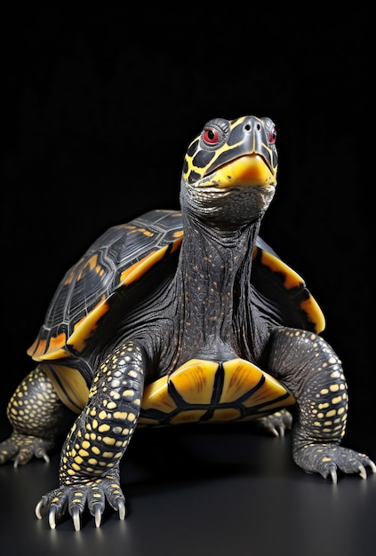 Turtle isolated on black background closeup studio shot