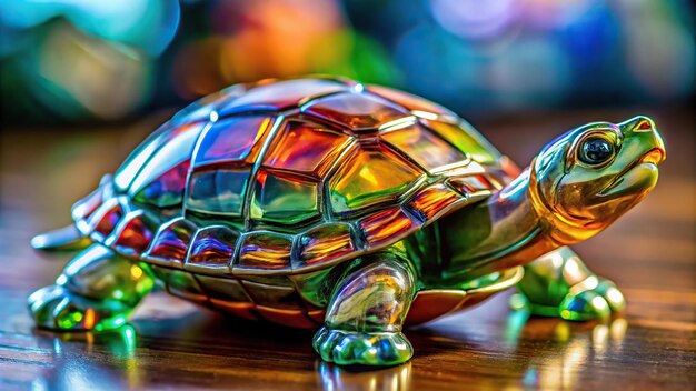 Photo a turtle made of venetian cut glass in vibrant gemstone colors