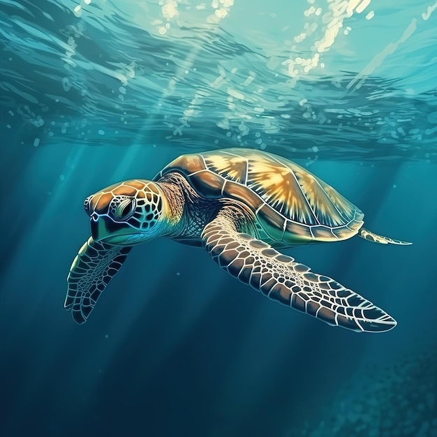 turtle swimming on the blue sea