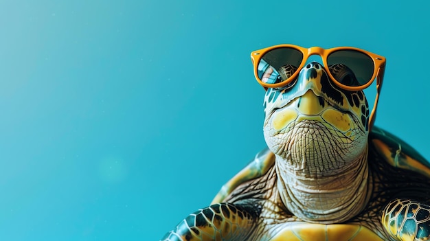 A turtle wearing sunglasses looking cool