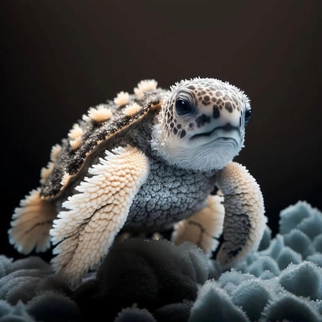 A turtle with a black background and a black background.