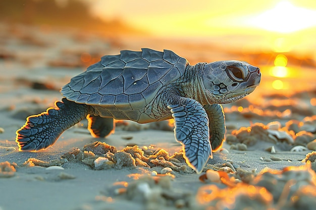 a turtle with the number 8 on its back is walking on the beach