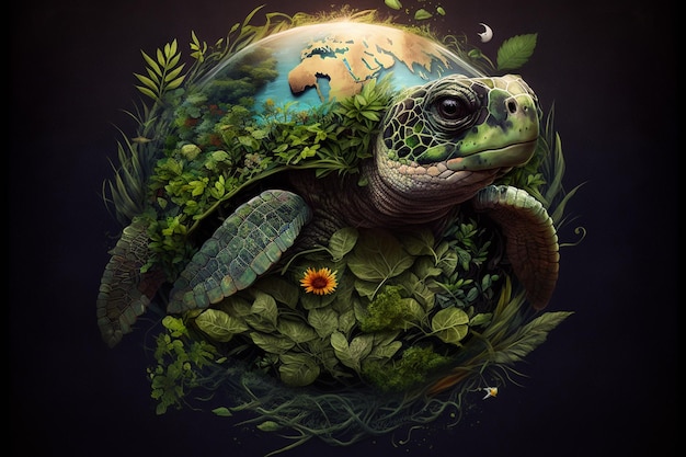 A turtle with a planet on it