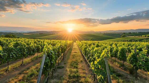 Tuscan Sunset Vineyard with Glowing Sky