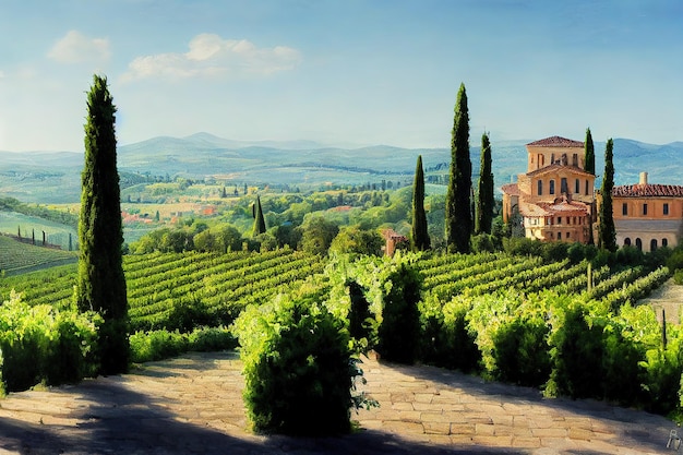 Tuscany Landscape Panorama Hills and Villa Toscana Italy