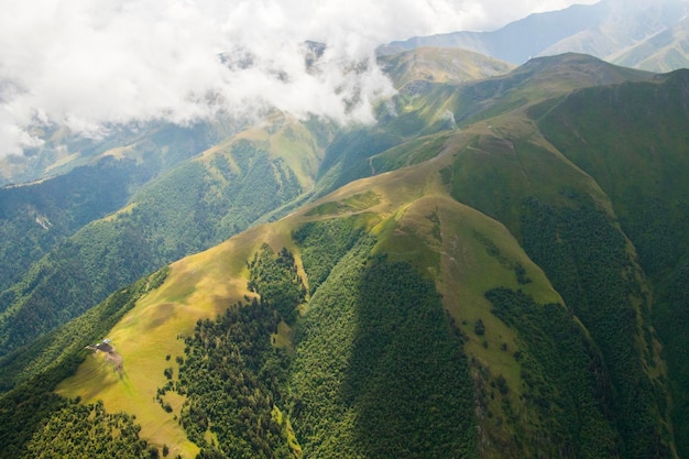 Tusheti mountain landscape and view high angle Georgian nature