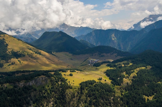 Tusheti mountain landscape and view high angle Georgian nature