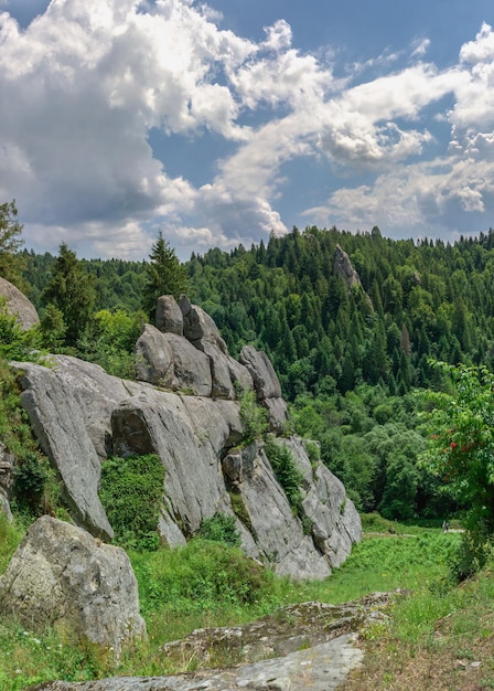 Tustan, Ukraine 09.07.2021. Old Russian cliff-side defensive complex in Tustan, Ukraine, on a summer day