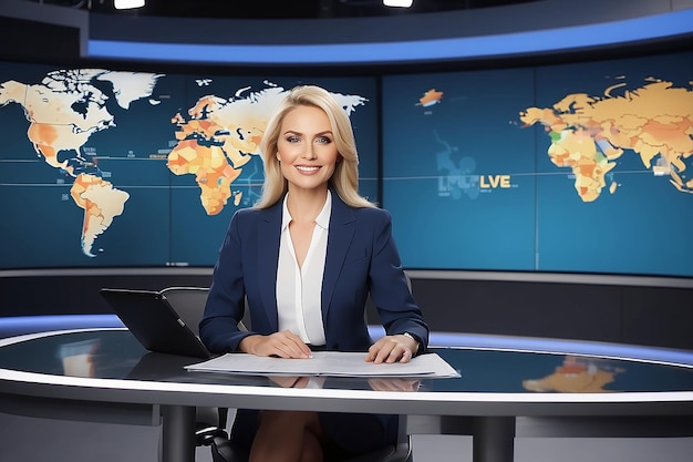 TV Live News Program with Professional Female Presenter Reporting