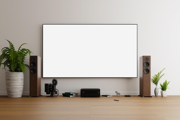 Tv screen mockup in living room 3d rendering