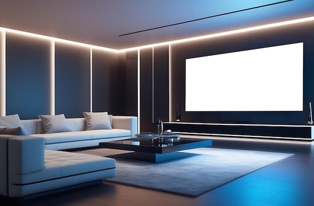 TV screen mockup television mock up in contemporary living room interior lounge at home cinema