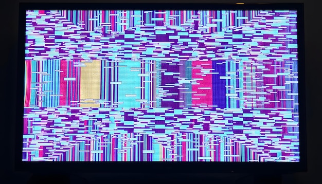 Photo tv static noise interference on a tv screen caused by satellite signal loss no signal old analog