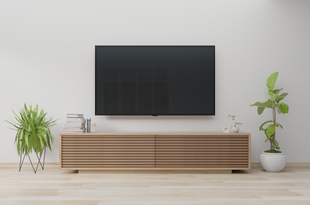 TV on wall and cabinet, living room. 3d rendering