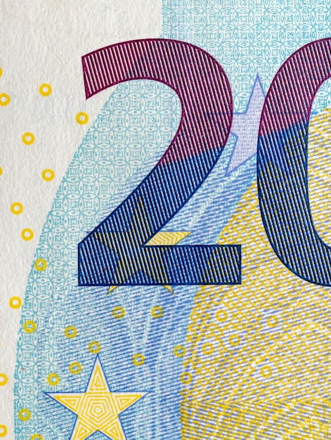 Twenty euro banknotes close up